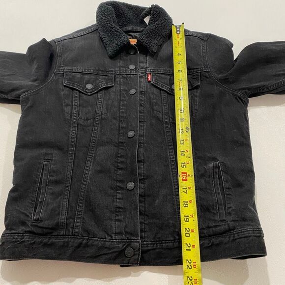 Levi’s Sherpa Collar Denim Jacket Men’s Large Black Trucker Jacket Lined Warm - Picture 6 of 9